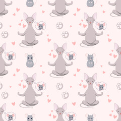 Obraz premium Seamless pattern with funny sphinx cats. Cartoon design. Pets. 