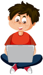 A boy using laptop cartoon character