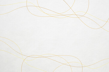 White Japanese "Washi" paper texture with gold curved line pattern. Abstract Japanese modern style background.