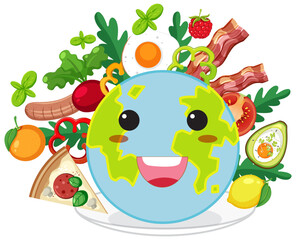 Earth smiling with food ingredients