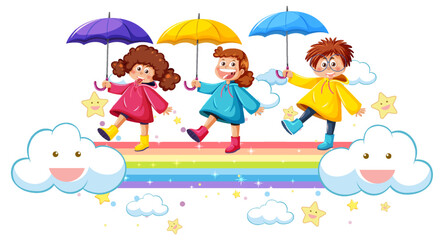 Three girls standing on rainbow