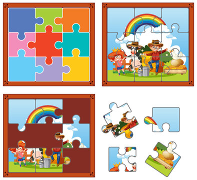Farm characters photo puzzle game template