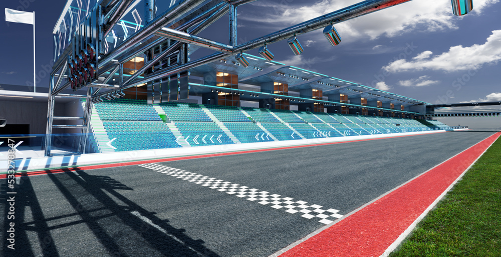 Poster 3d rendering does not exist futuristic racetrack circuit