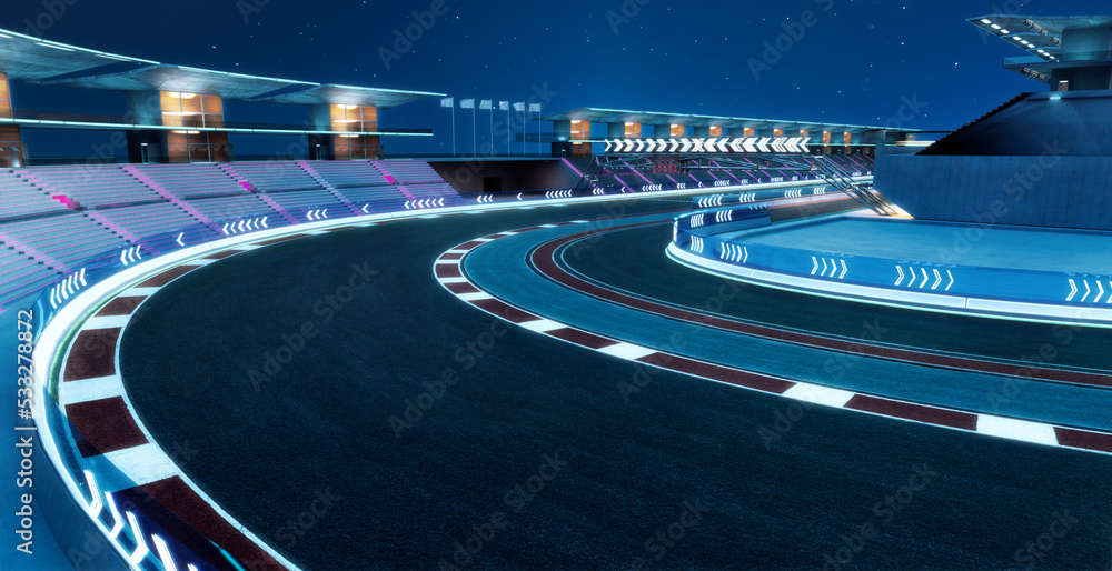 Poster 3d rendering does not exist futuristic racetrack circuit