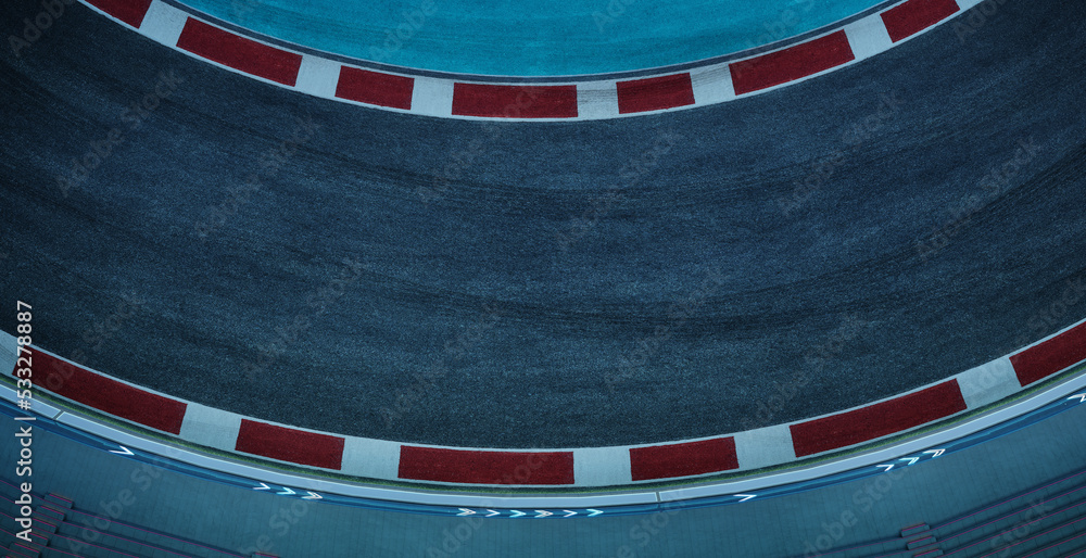 Poster 3d rendering top view empty curve racetrack