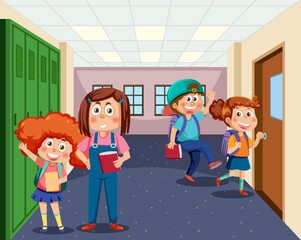 School locker room with student kids
