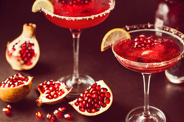 Beautiful pomegranate cocktail, food photography and illustration