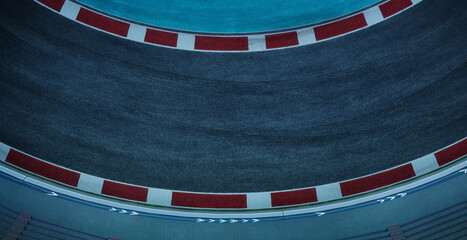 3d rendering top view empty curve racetrack - obrazy, fototapety, plakaty