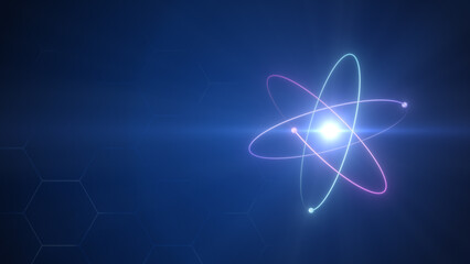 Unstable Atom nucleus with electrons spinning around it technology background	
 - obrazy, fototapety, plakaty
