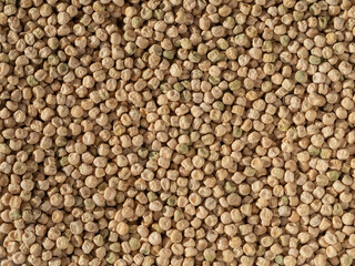 The texture of a natural food background from green pea seeds. Close-up of the surface of a large number of dry pea grains with texture