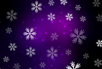 Fototapeta na wymiar Dark Purple vector background with beautiful snowflakes, stars.