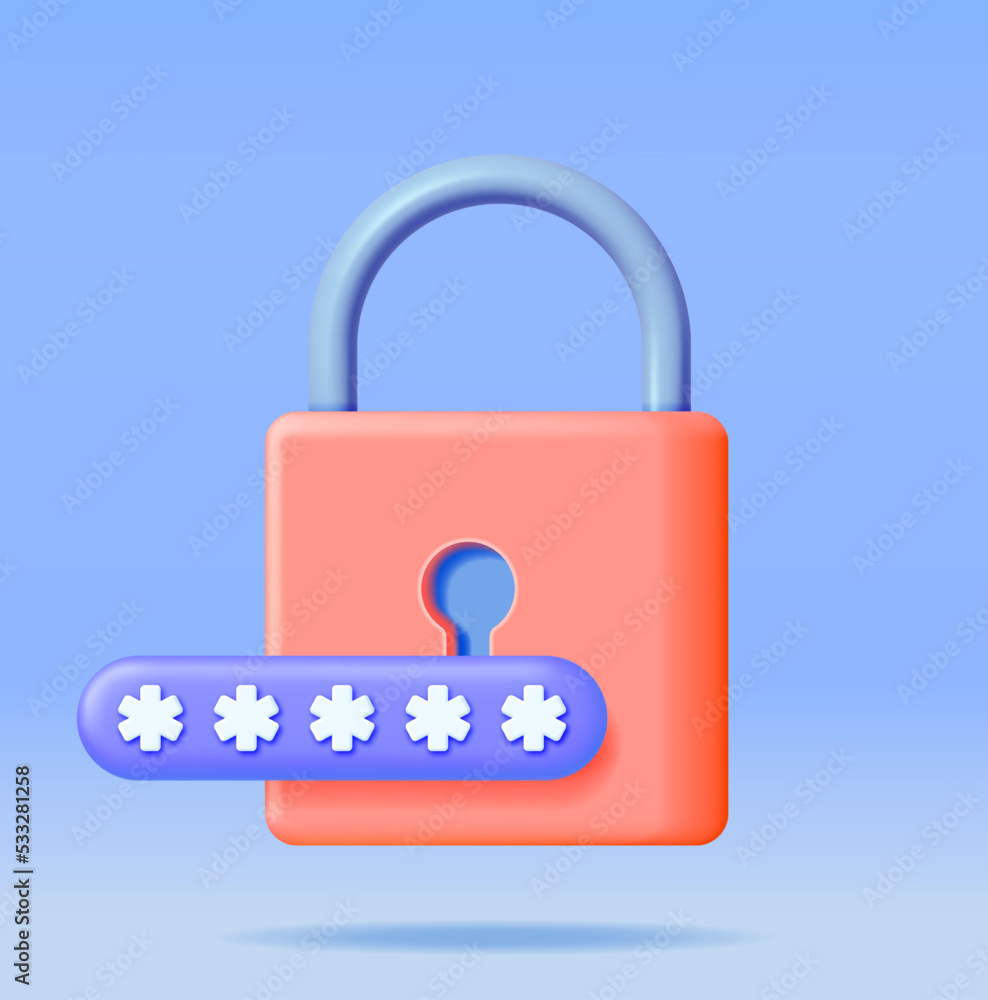 Aufkleber 3d password field with padlock isolated. render hidden password symbol in pad lock. computer data pr