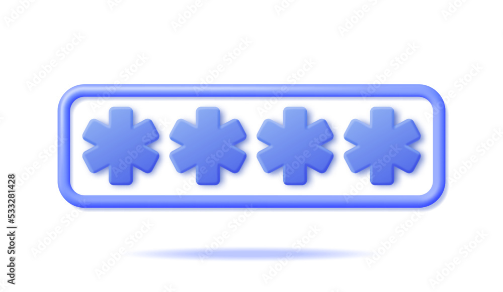 Aufkleber 3d locked password field isolated on white. render password hidden stars in wide shape. computer dat