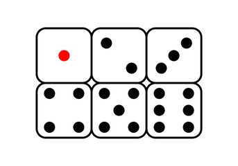 Set white square face cube one two three four five six dot of game dice flat icon vector design.