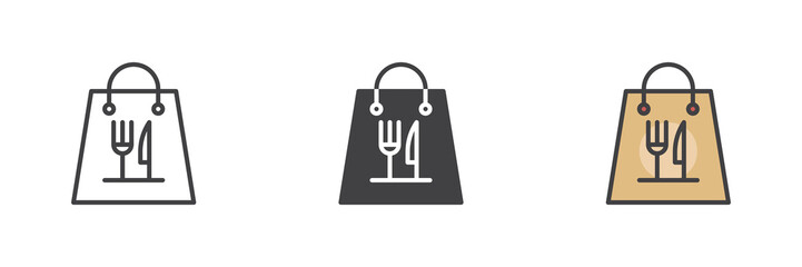 Take away food bag different style icon set