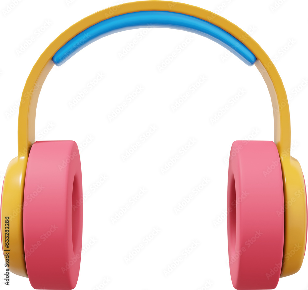 Aufkleber wireless headphones front view. multicolored png icon on a transparent background. 3d rendering.