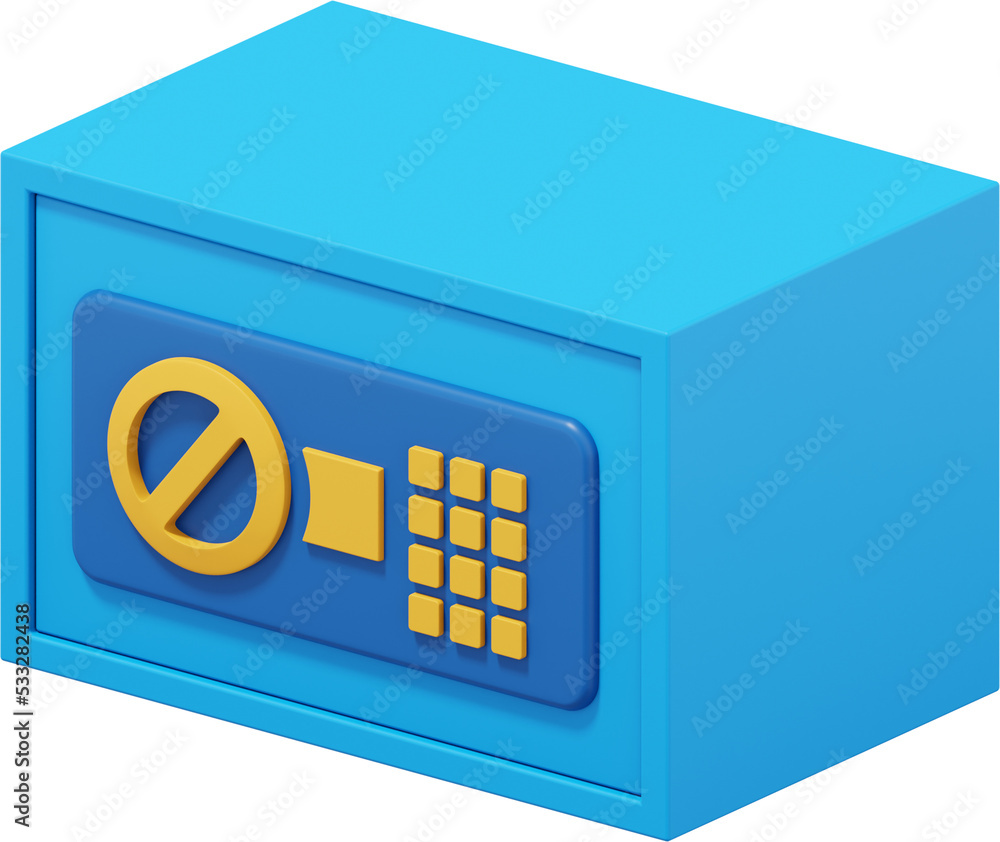 Aufkleber modern safe with code lock. blue close storage. png icon on transparent background. 3d rendering.