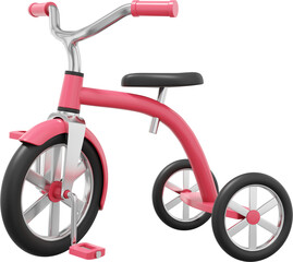 Children tricycle. Realistic PNG icon on transparent background. 3D rendering.