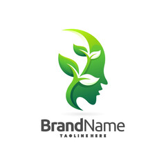 mental health people logo with nature green leaf concept