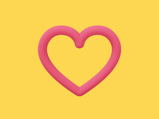 Symbol of love. Toy heart. Red single color. On a yellow monochrome background. Front view. 3d rendering.