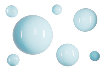Blue sphere flying balls on white background 3d render.