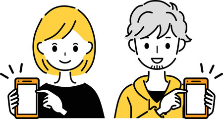 スマホを指差す男女