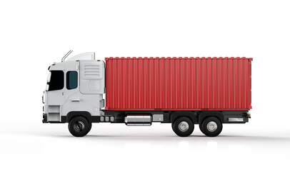 Logistic trailer truck or lorry with container on white background