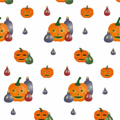 seamless pattern with halloween orange pumpkin lantern