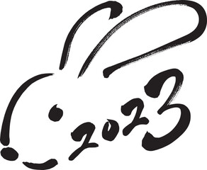 筆文字素材の手書きの墨で書いた横書きのうさぎのイラスト