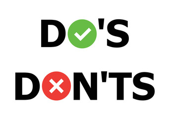 Check mark and cross vector icons. Vector Dos and  checklist symbols in circle. Creative vector illustration of green tick, red cross. Art design with text do and . Right or wrong. True or false.