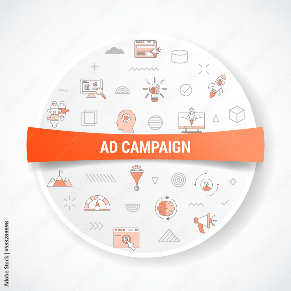Poster ad campaign concept with icon concept with round or circle shape for badge