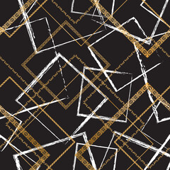 Seamless pattern decorated with precious stones, gold chains and pearls.	