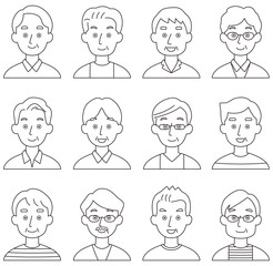 中年男性　顔　アイコン　セット