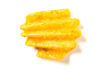 Fototapeta na wymiar top view piece of potato chip on white