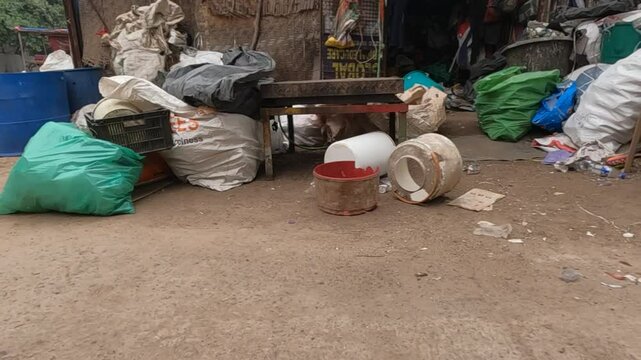 Large bags filled with recycable waste