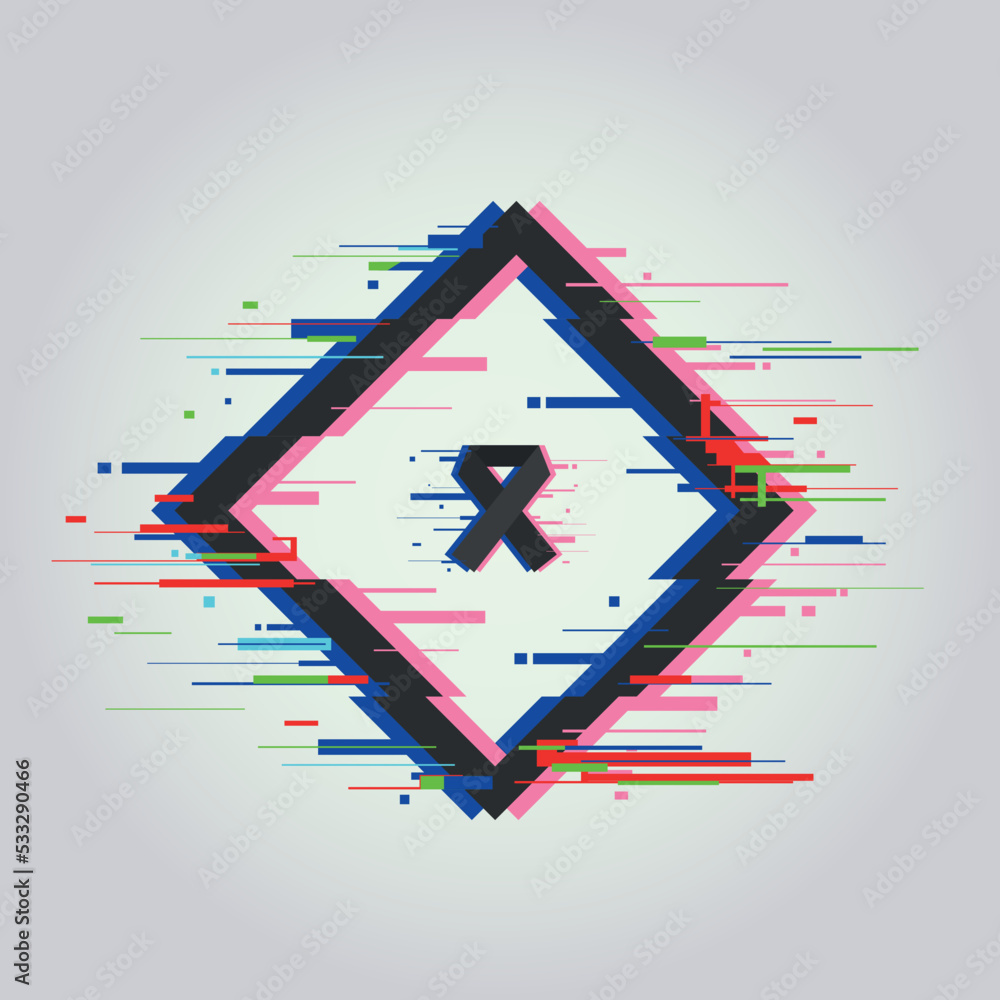 Poster hiv warning page. glitch effect banner. square dynamic frame design with hiv virus sign