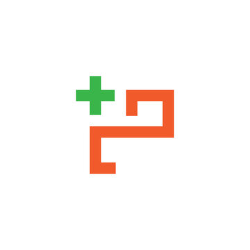 letter p plus medical geometric logo vector