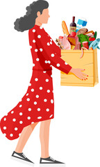 Woman with shopping bag full of fresh products.