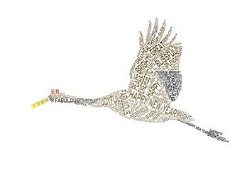 Obraz premium 3d illustration of flapping crane made of alphabet words