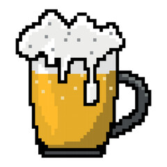 Beer icon in pixel art design isolated on white background, mug of beer vector sign symbol. Vector illustration