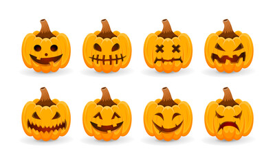Many pumpkins show laughing, crying, happy and scary faces and are used on Halloween