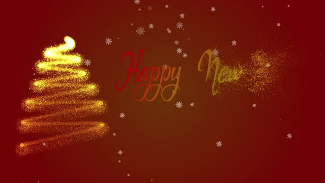 Happy new year 2024 festive background concept. The Happy New Year 2024 golden shining text on red blurry blinking winter light.