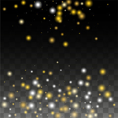 Gold Glitter Vector Texture on a Black. Golden Glow Pattern. Golden Christmas and New Year Snow. Golden Explosion of Confetti. Star Dust. Abstract Flicker Background with a Party Lights Design.