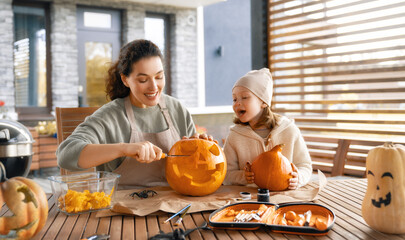 family preparing for Halloween