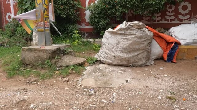 Tarpaulin bag filled with recycable waste