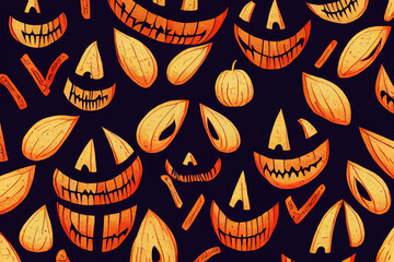 Irregular Orange, Green, Red, Yellow, Autumn Pumpkins and Smiles Pattern, Halloween Theme, Halloween Pattern Collection 11
