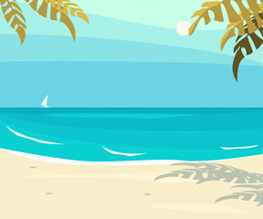 Horizontal banner of abstract seascape with palm tree