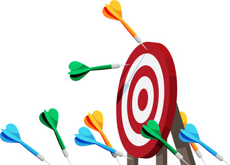 Many darts missed target mark.