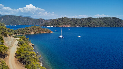 Luxury sailing yachts and boats in Gocek bays, Fethiye, Turkey. High quality photo