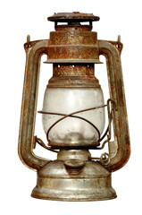 Old and used kerosene lamp on transparent background
